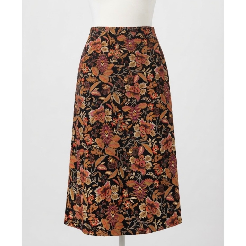White Stag Vintage Corduroy Floral Midi Skirt Size 14 Fall Tapestry Autumn 90s